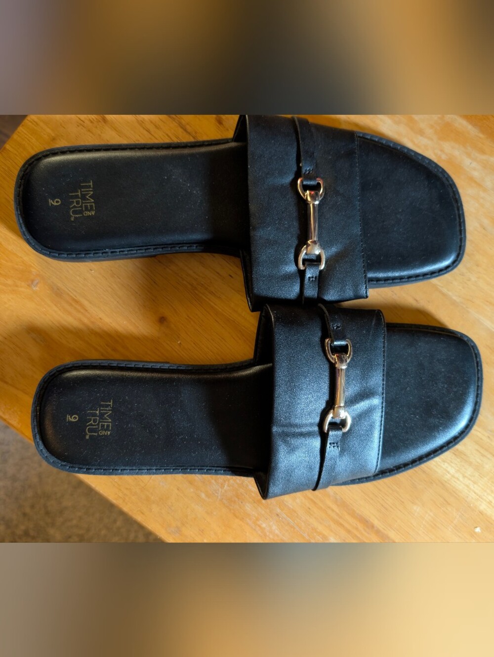 Time and Tru Black Slide Sandals with Silver Bit Accent